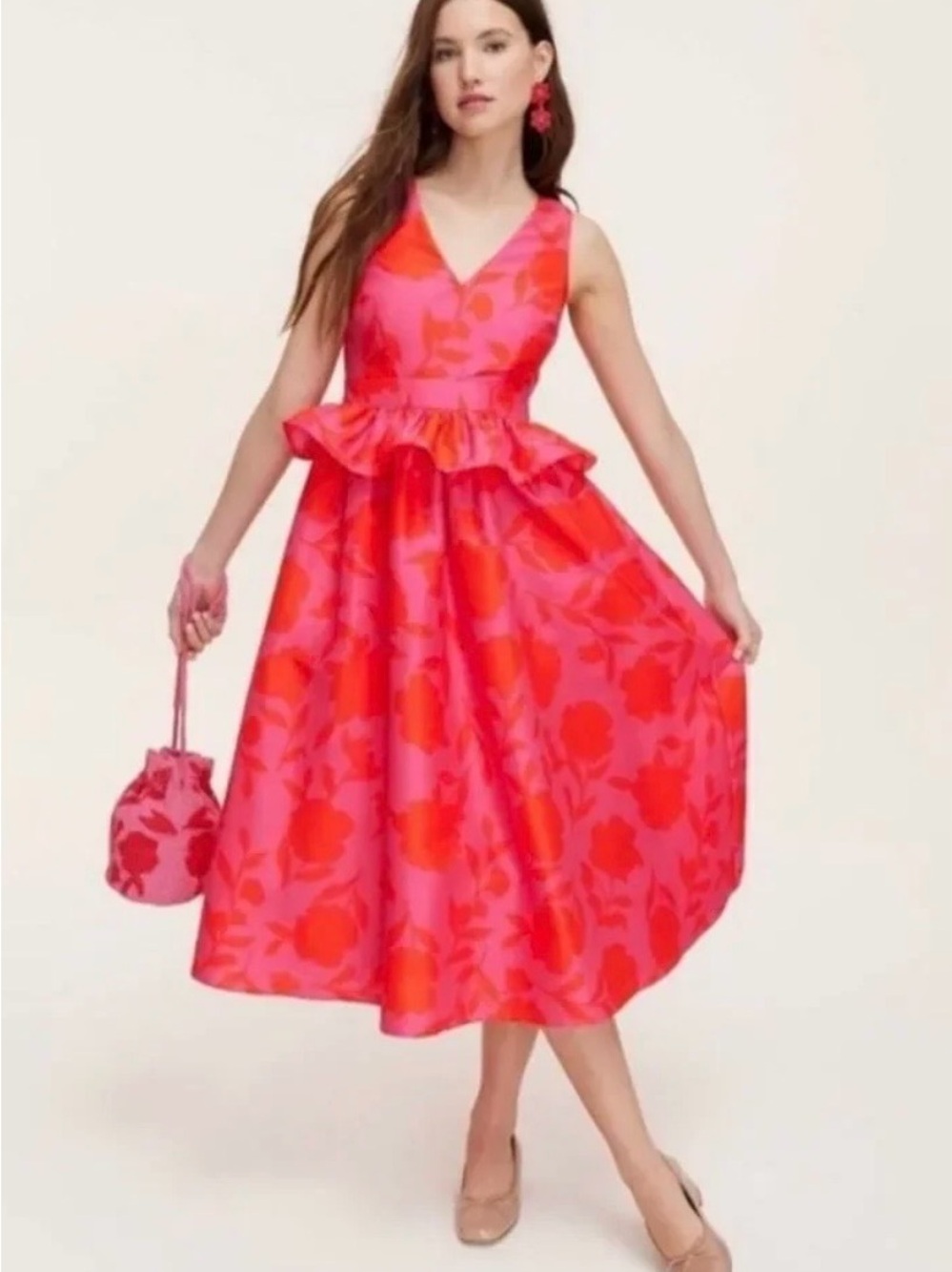 Vibrant Pink & Red Floral Fit-and-Flare Midi Dress Kate Spade for Target